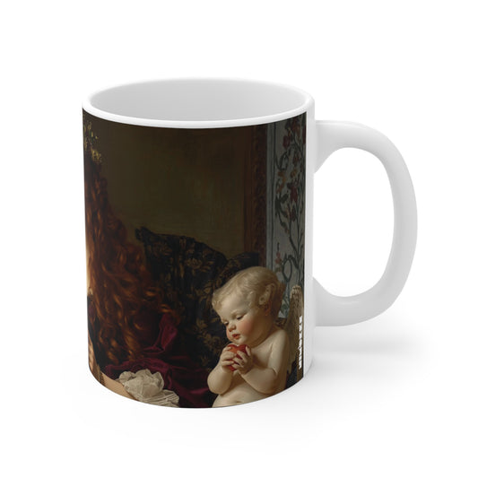 Valentine Mug with Cupid Angel and Heart Right