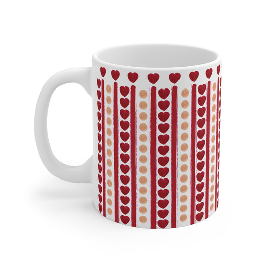 Red Heart Pattern Ceramic Mug – 11 oz Romantic Coffee & Tea Cup