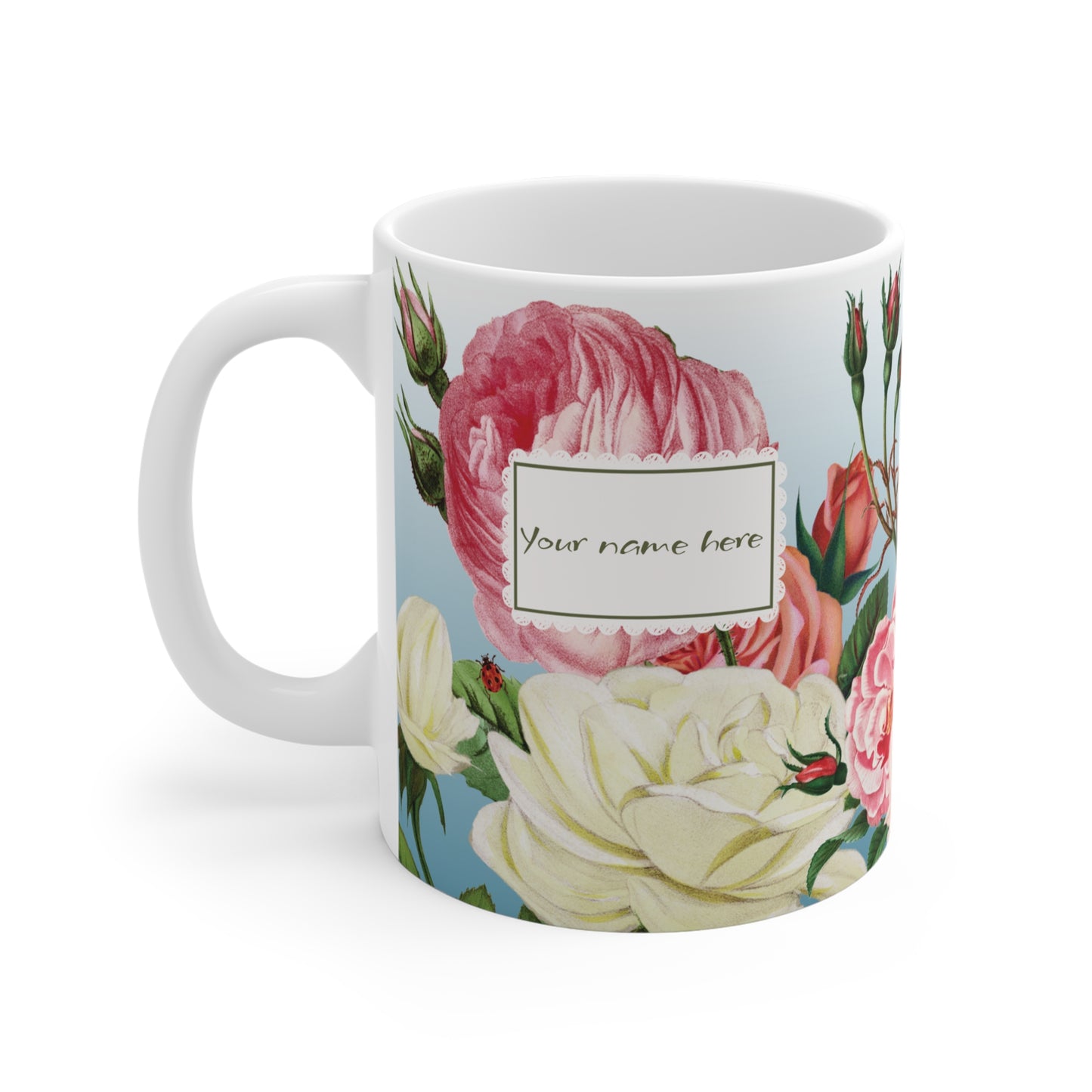 Personalized Vintage Rose Garden Mug – Custom Name Coffee Mug (11 oz)