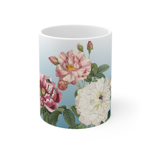 Vintage Pfingstrose Blumen Blau Keramik Kaffeetasse