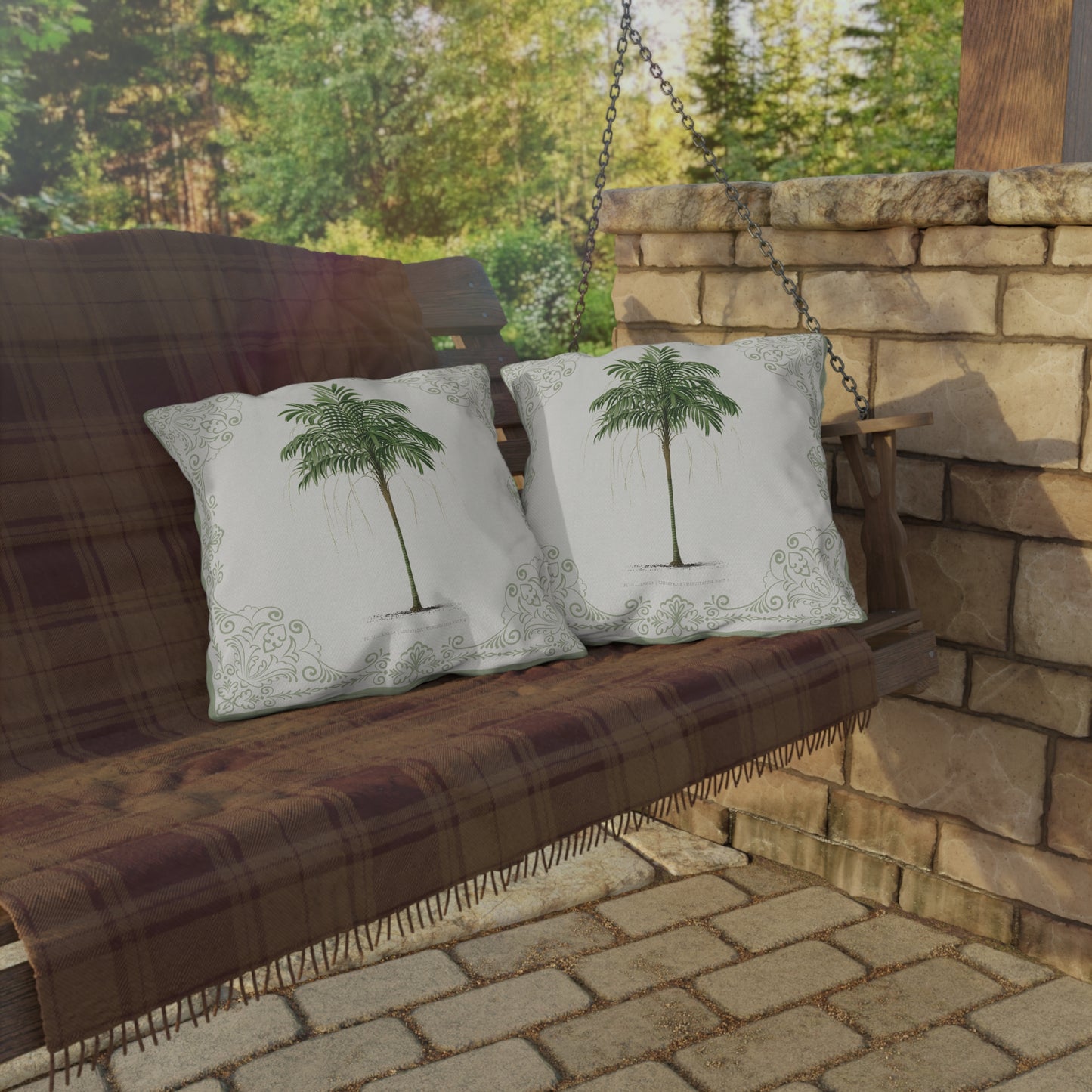 Tropical Outdoor Pillow with Palm Leaf Design