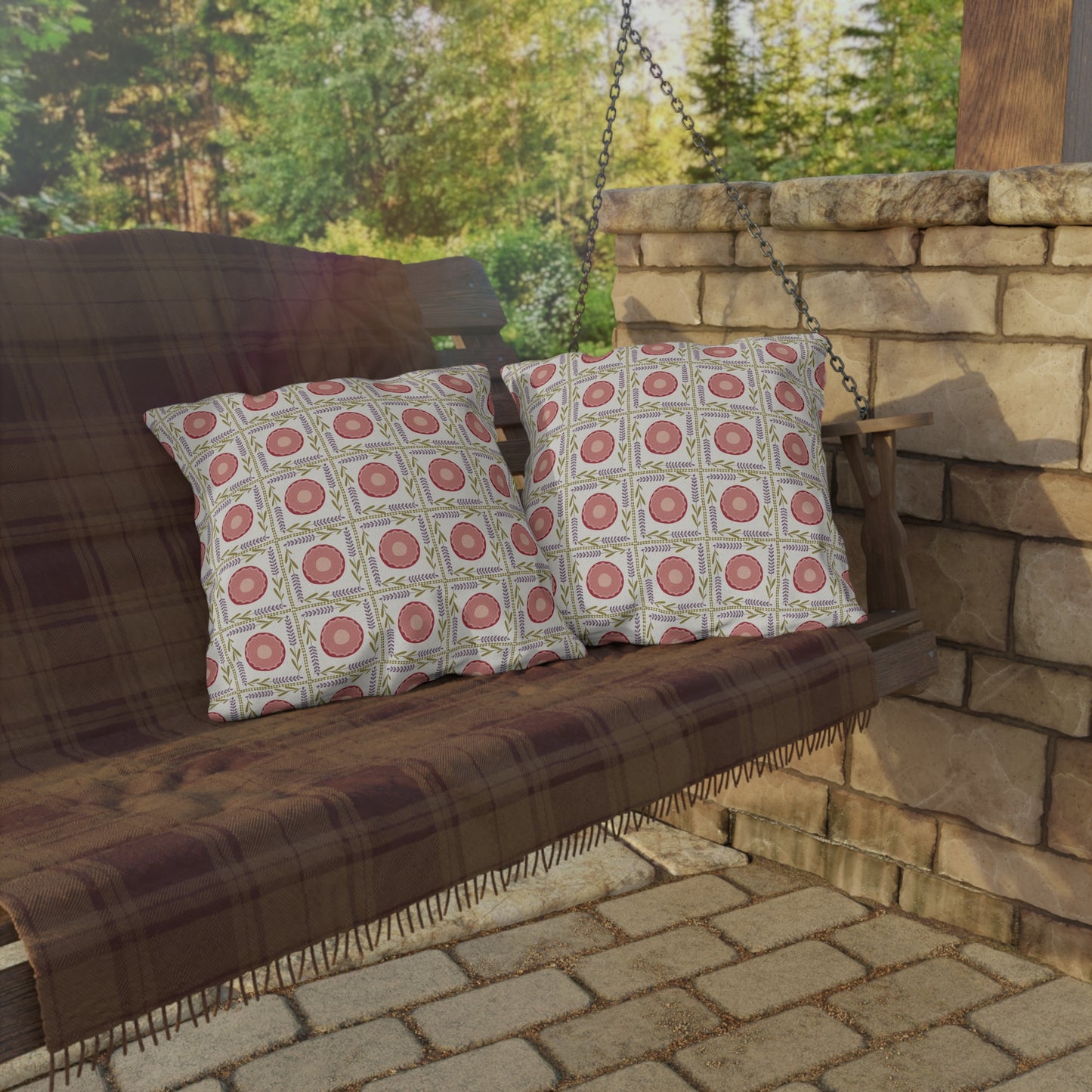 Colorful Outdoor Pillow with Pink and Lavender