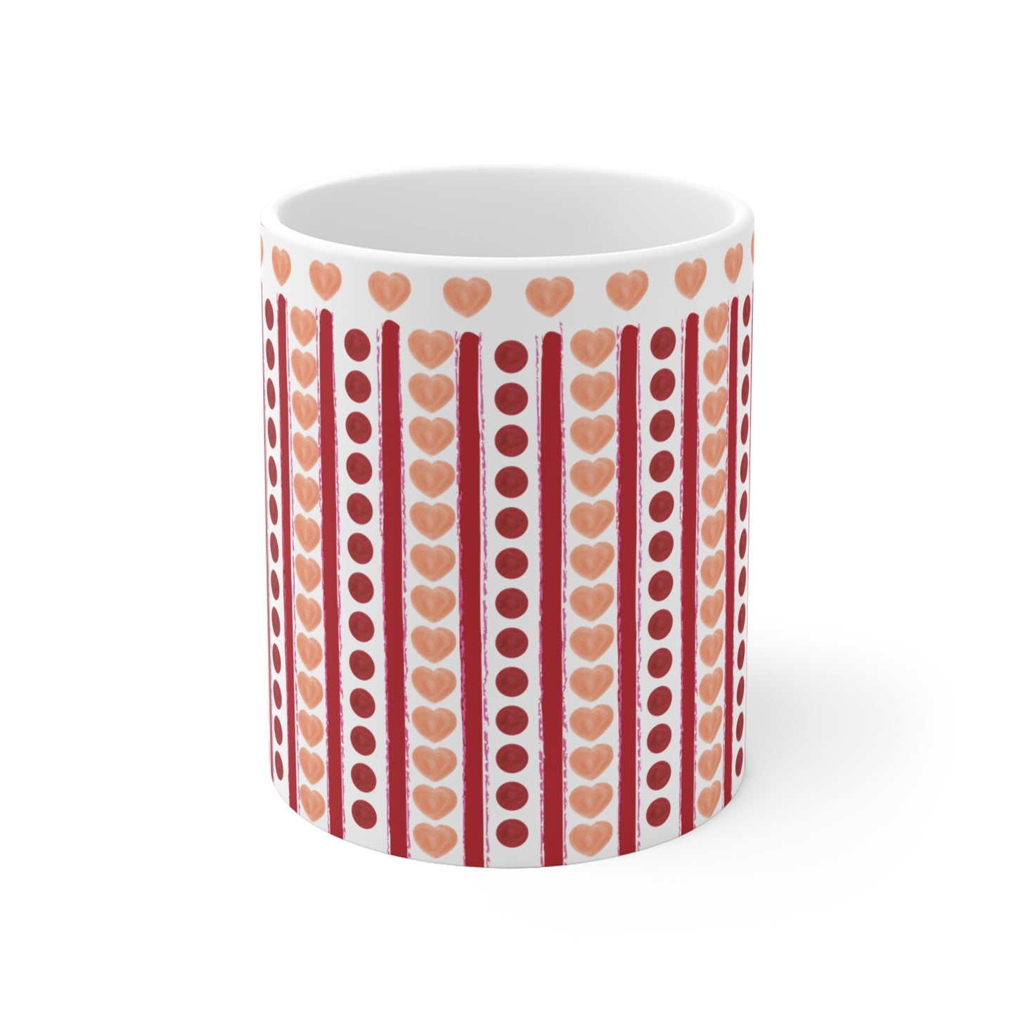 Keramikbecher mit rosa Herzmuster – 325 ml Romantische Kaffee- und Teetasse