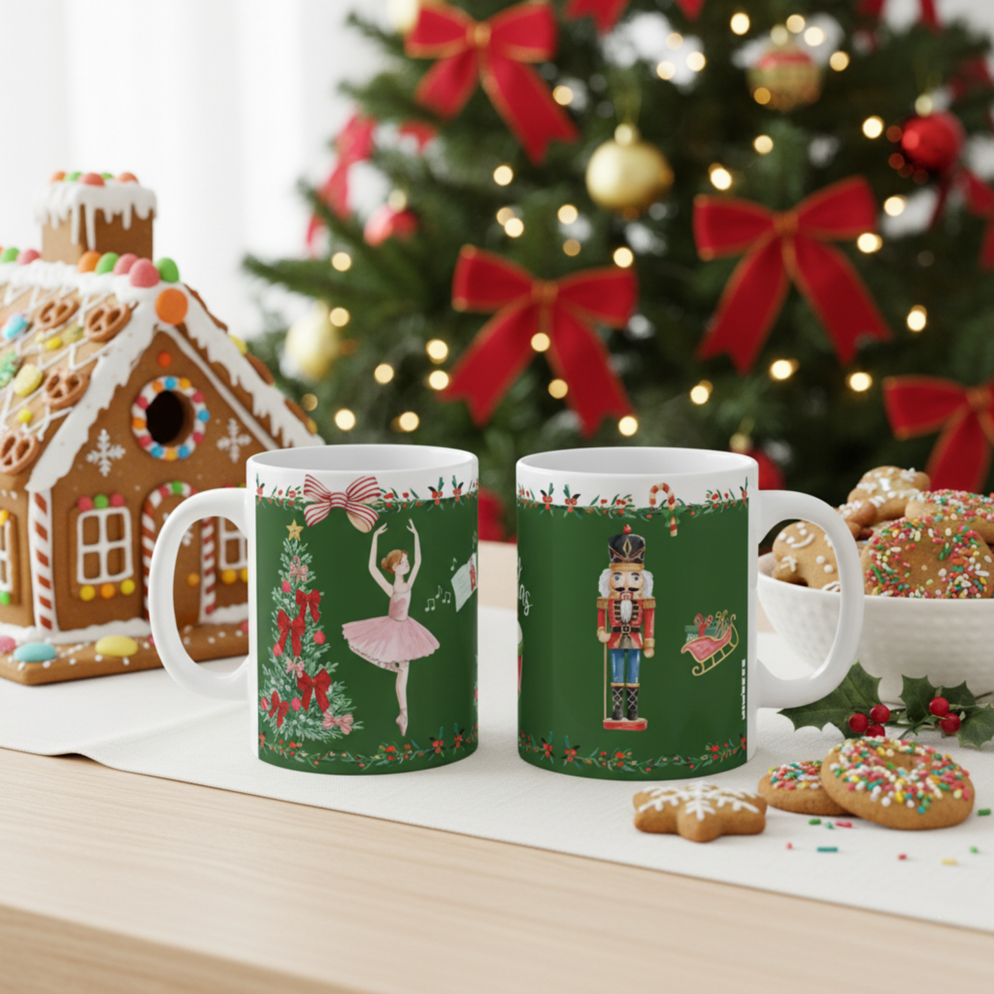 Christmas Nutcracker Ballet Ceramic Coffee Mug (Green)