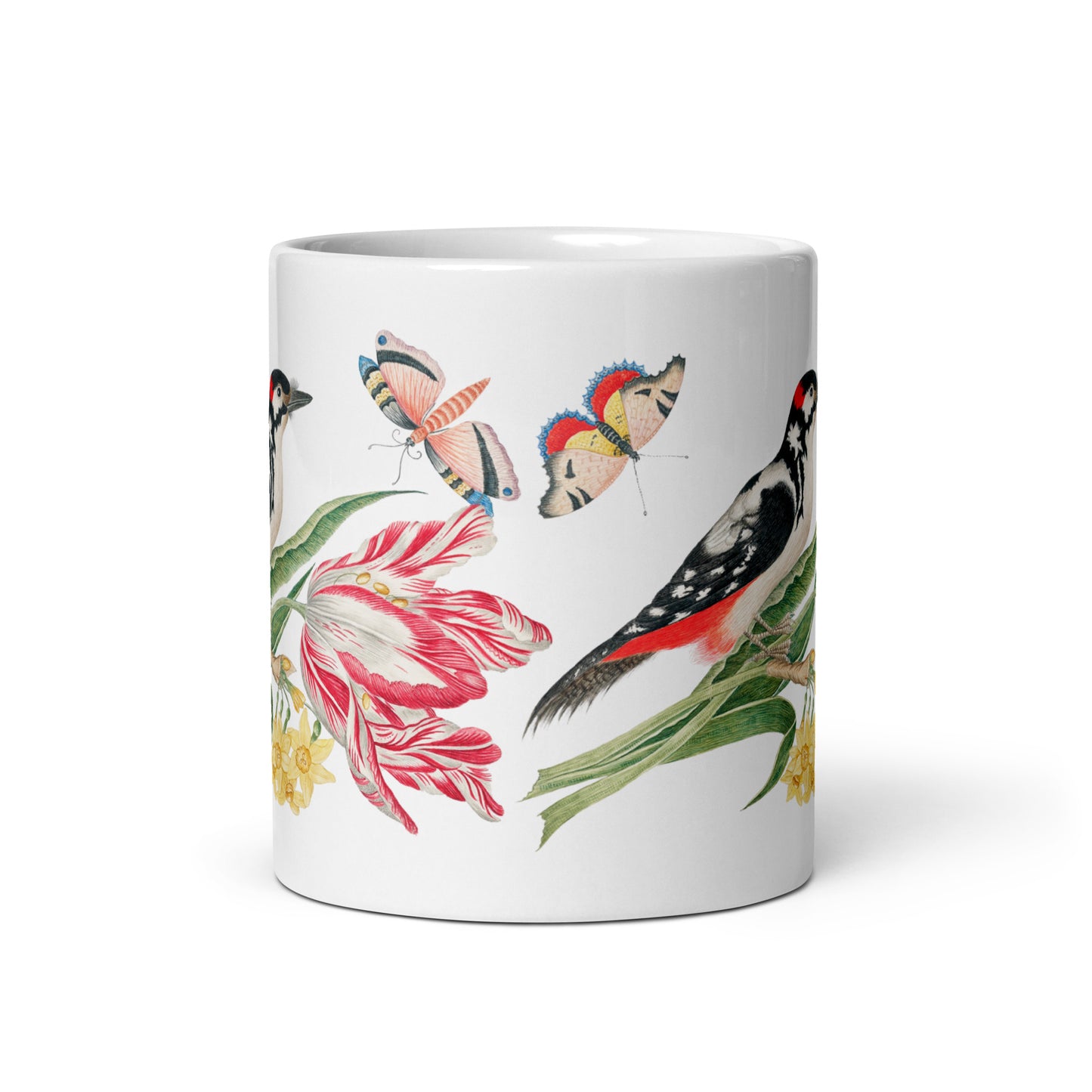 Mug Mottled Bird on Tulip 11oz Front View