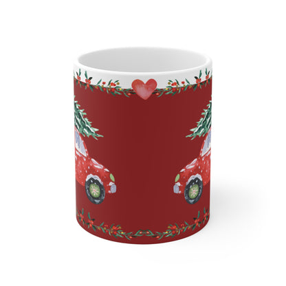 Mug à café de Noël « Conduire à la maison pour Noël » (rouge)