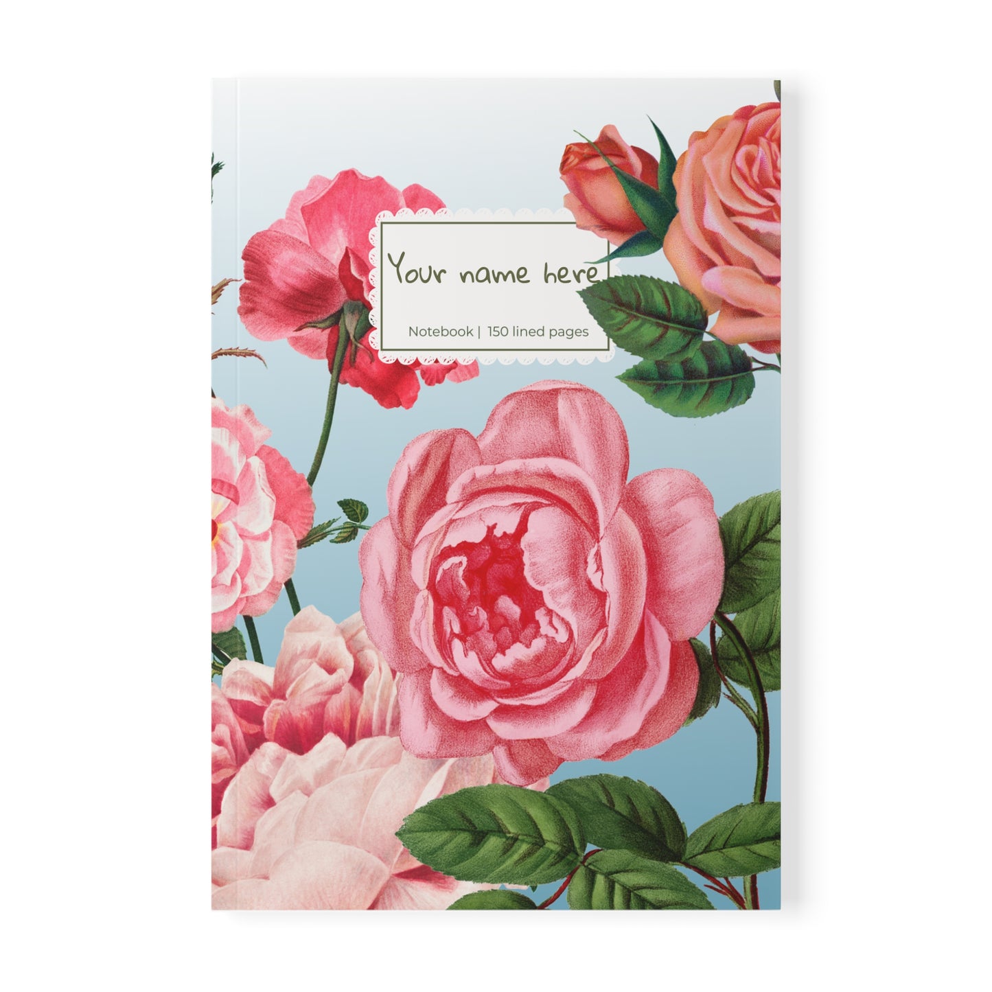 Vintage Rose Garden Notebook A5 Blue – Personalized Softcover Journal