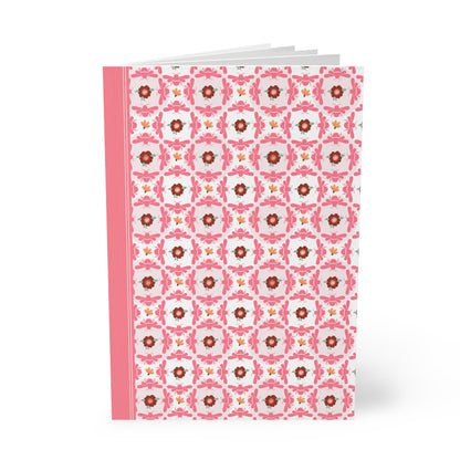 Softcover Notebook A5 Pink Bees & Floral Pattern | Decorative Lined Journal