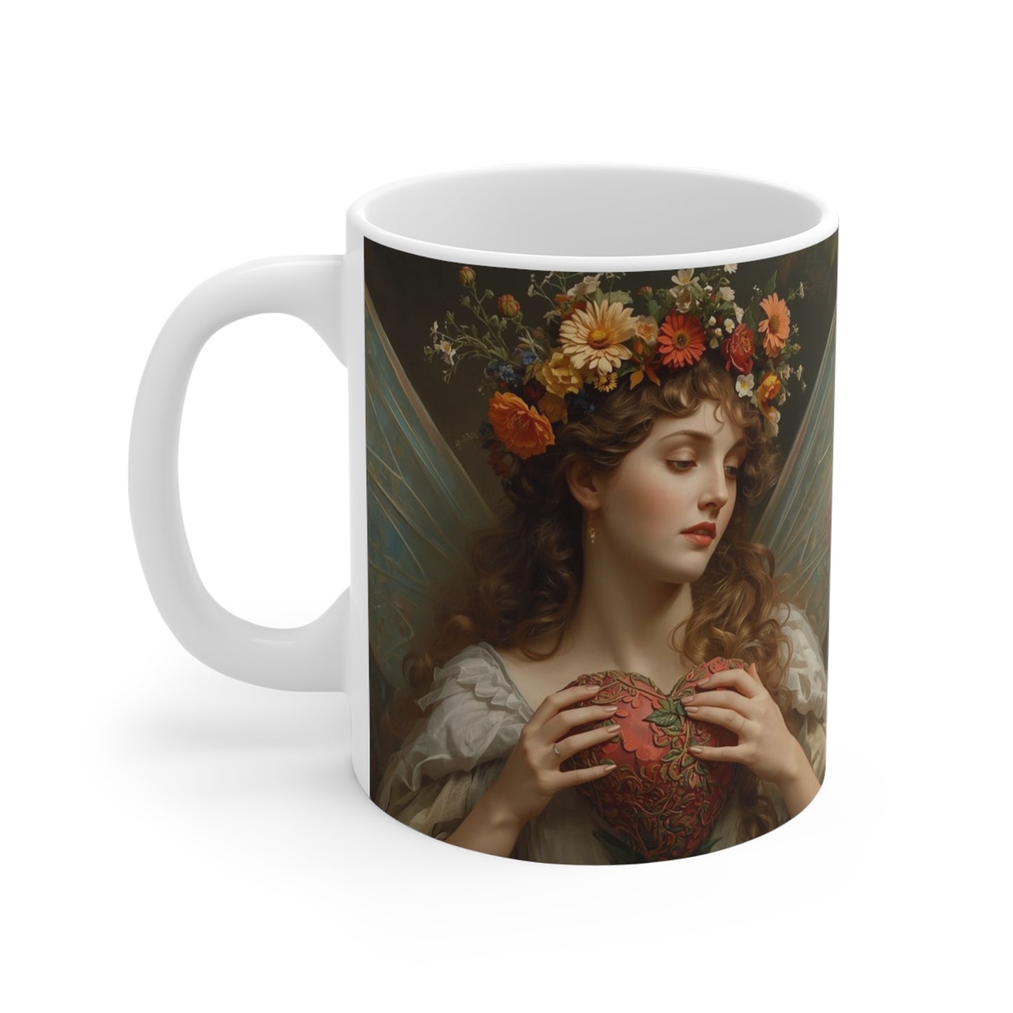 Vintage Floral Fairy with Cupid Valentine Mug Left