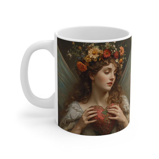 Vintage Floral Fairy with Cupid Valentine Mug Left