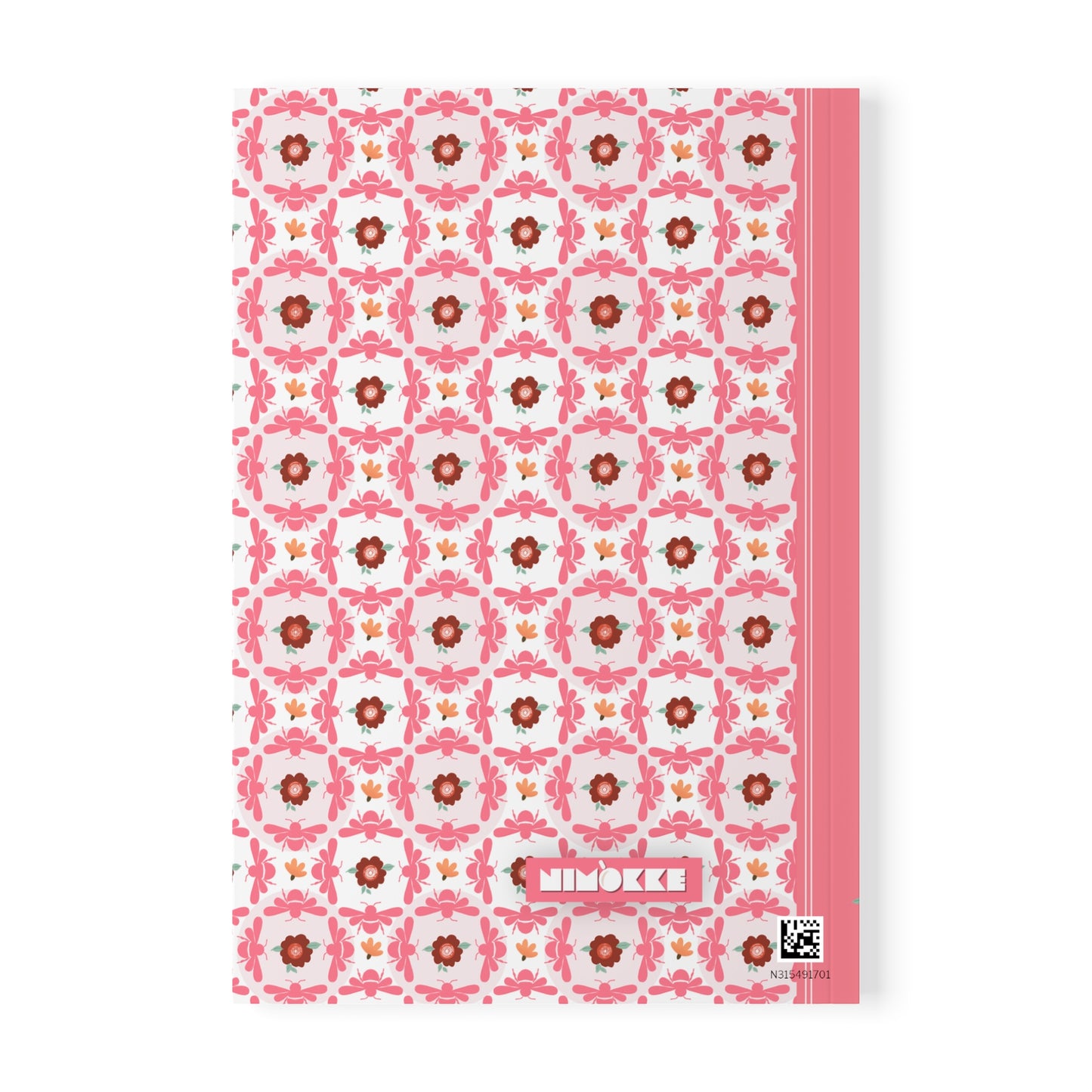 Softcover Notebook A5 Pink Bees & Floral Pattern — PERSONALIZED Decorative Journal