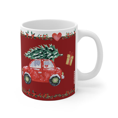 Mug à café de Noël « Conduire à la maison pour Noël » (rouge)