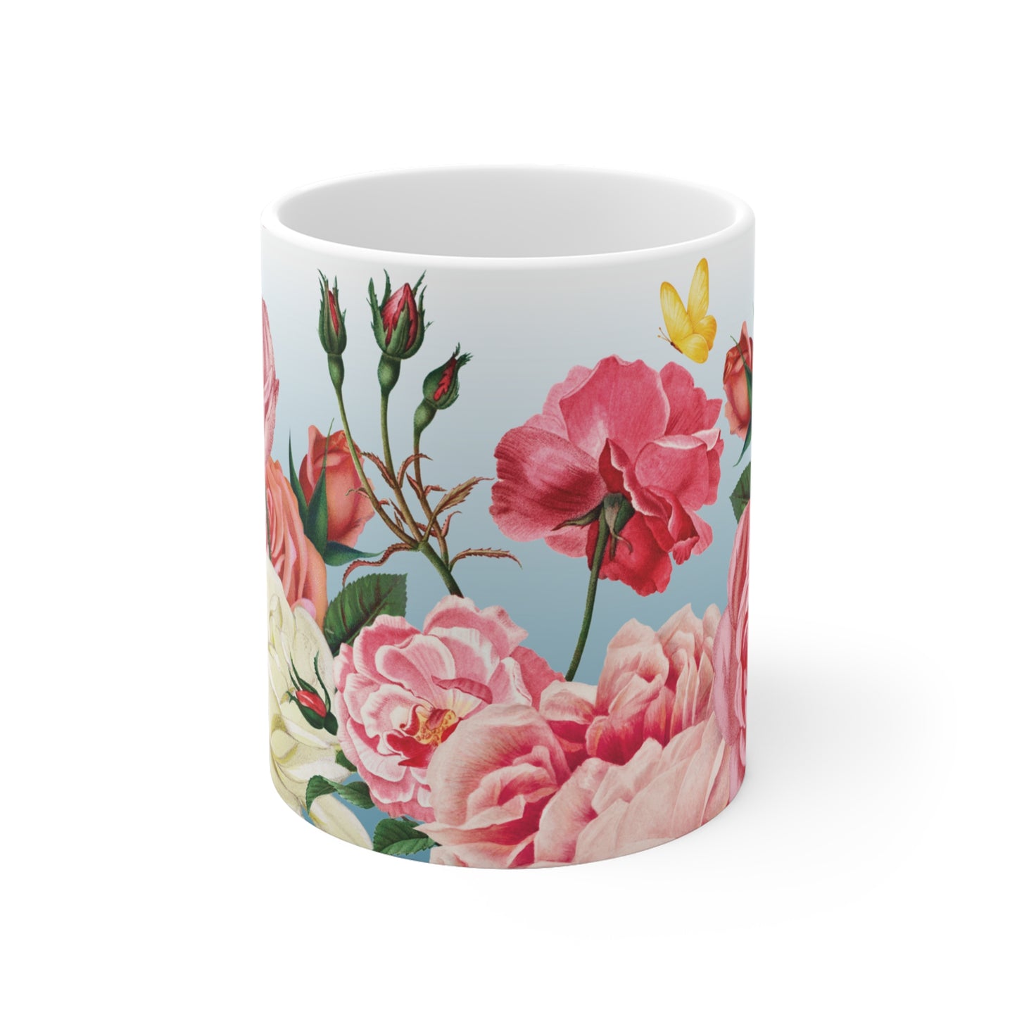 Vintage Rose Garden Ceramic Mug – Blue Floral Coffee & Tea Cup (11 oz)