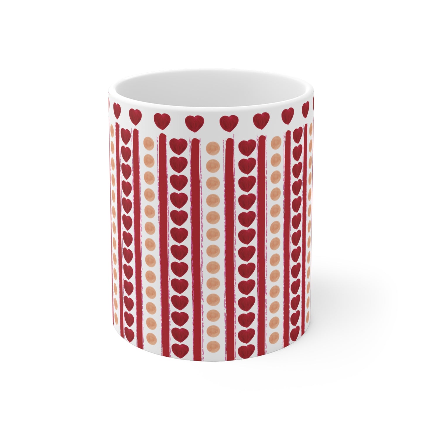 Keramikbecher mit rotem Herzmuster – 325 ml Romantische Kaffee- und Teetasse