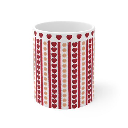 Keramikbecher mit rotem Herzmuster – 325 ml Romantische Kaffee- und Teetasse