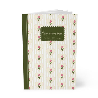 Tulip Heart Floral Notebook A5 Green – Personalized Softcover Journal