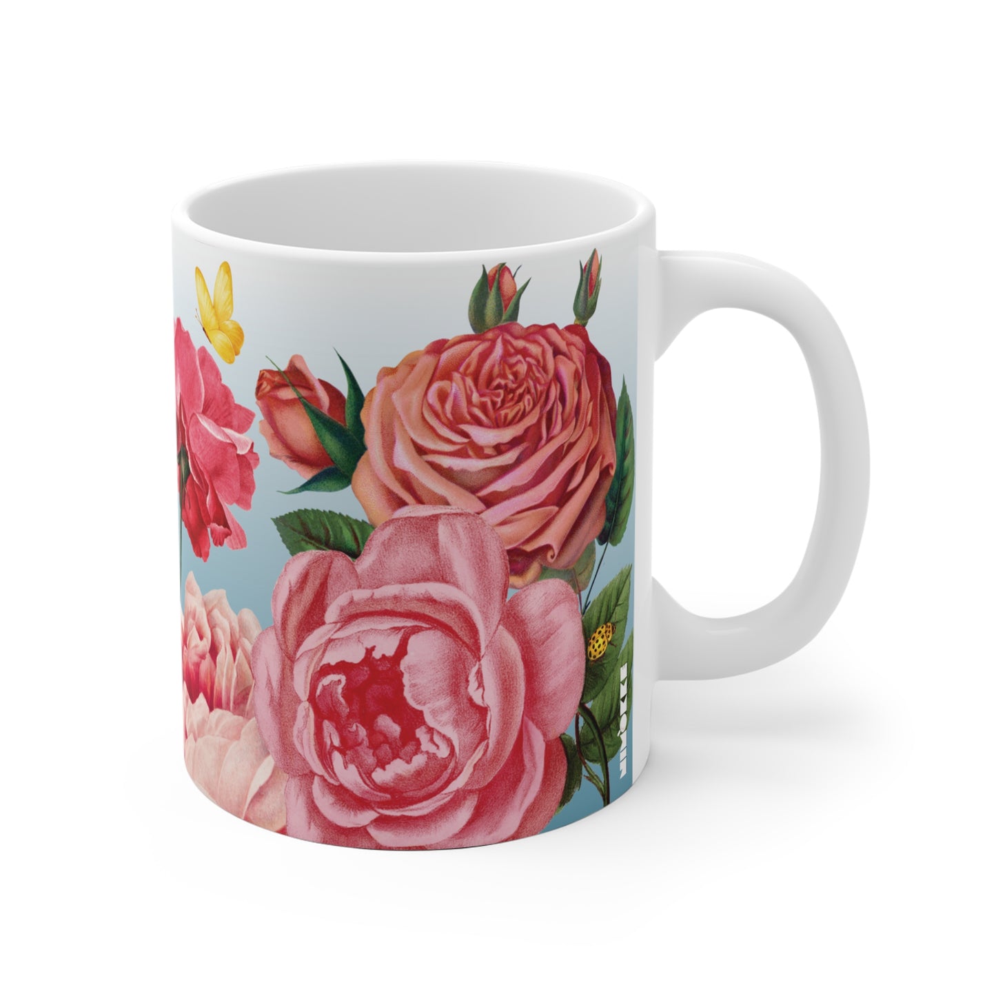 Vintage Rose Garden Ceramic Mug – Blue Floral Coffee & Tea Cup (11 oz)