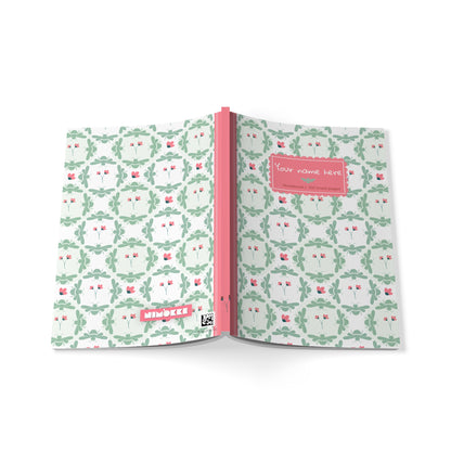 Softcover Notebook A5 Green Bees & Little Pink Flowers — PERSONALIZED Decorative Journal