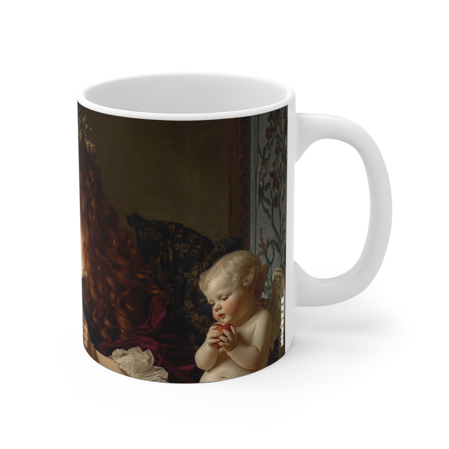 Valentine Mug with Cupid Angel and Heart Right
