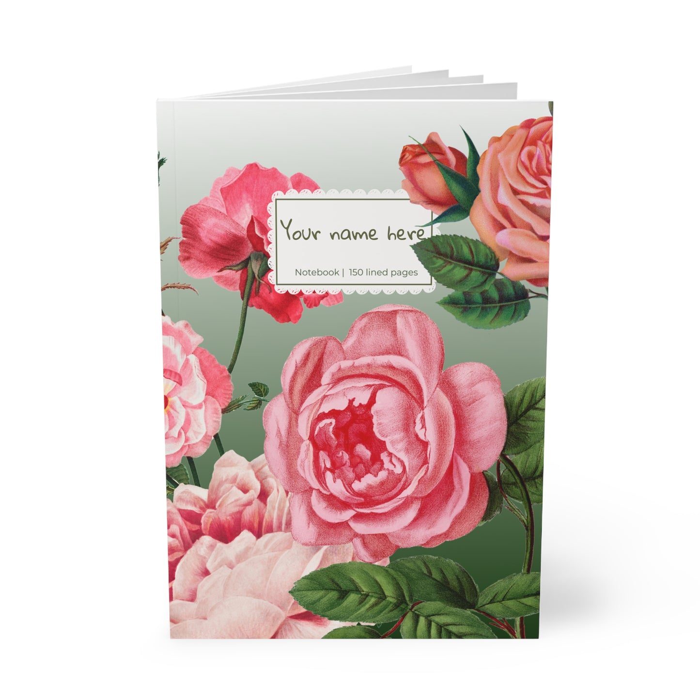 Vintage Rose Garden Notebook A5 Green – Personalized Softcover Journal