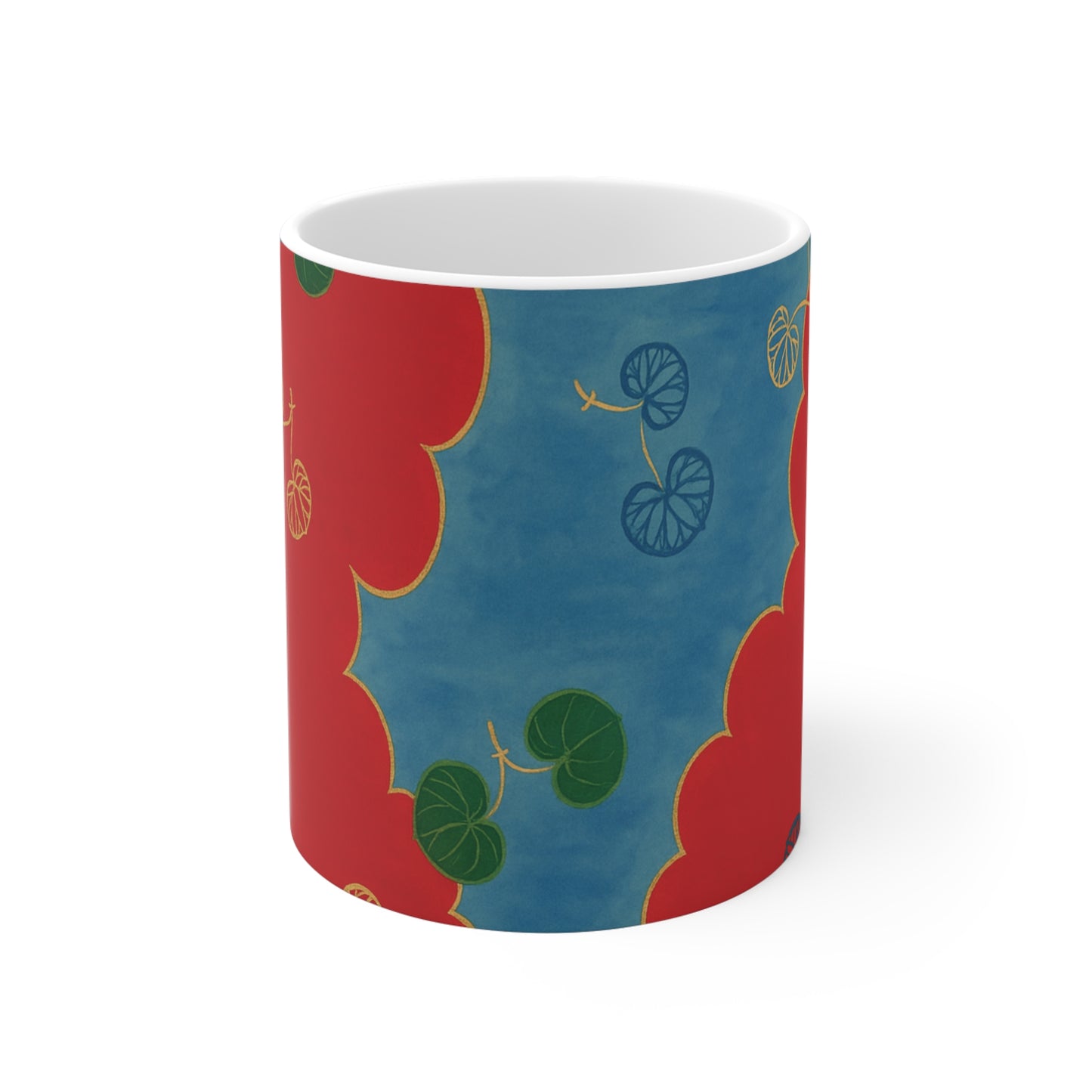 Botanical Ceramic Coffee Mug with Red Clouds