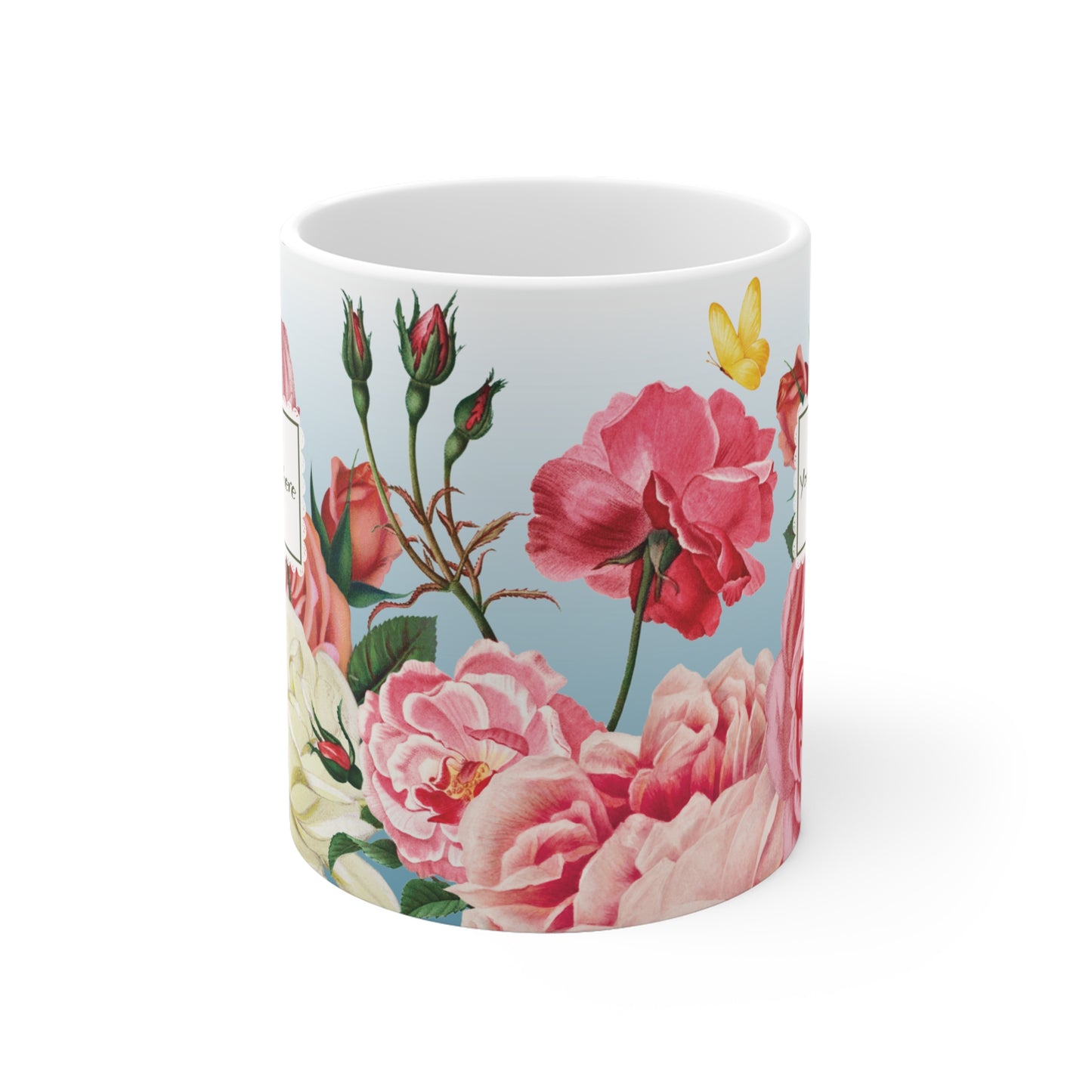 Personalized Vintage Rose Garden Mug – Custom Name Coffee Mug (11 oz)