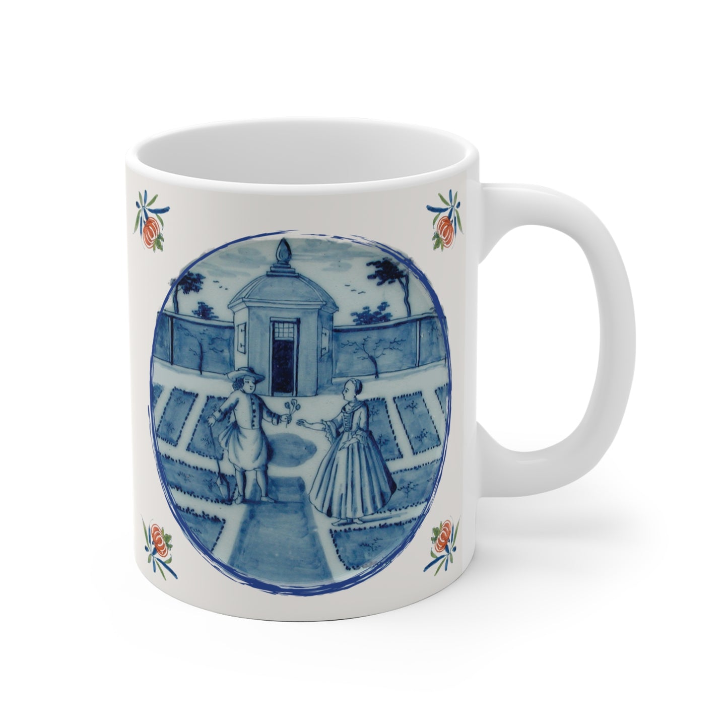 Delft Blue Coffee Cup with Tulip Garden