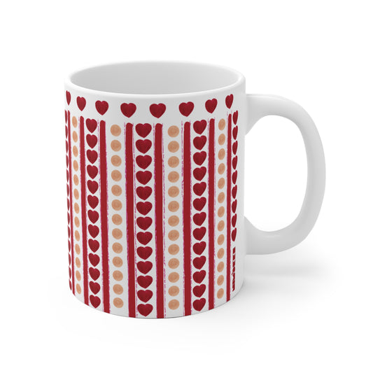 Red Heart Pattern Ceramic Mug – 11 oz Romantic Coffee & Tea Cup