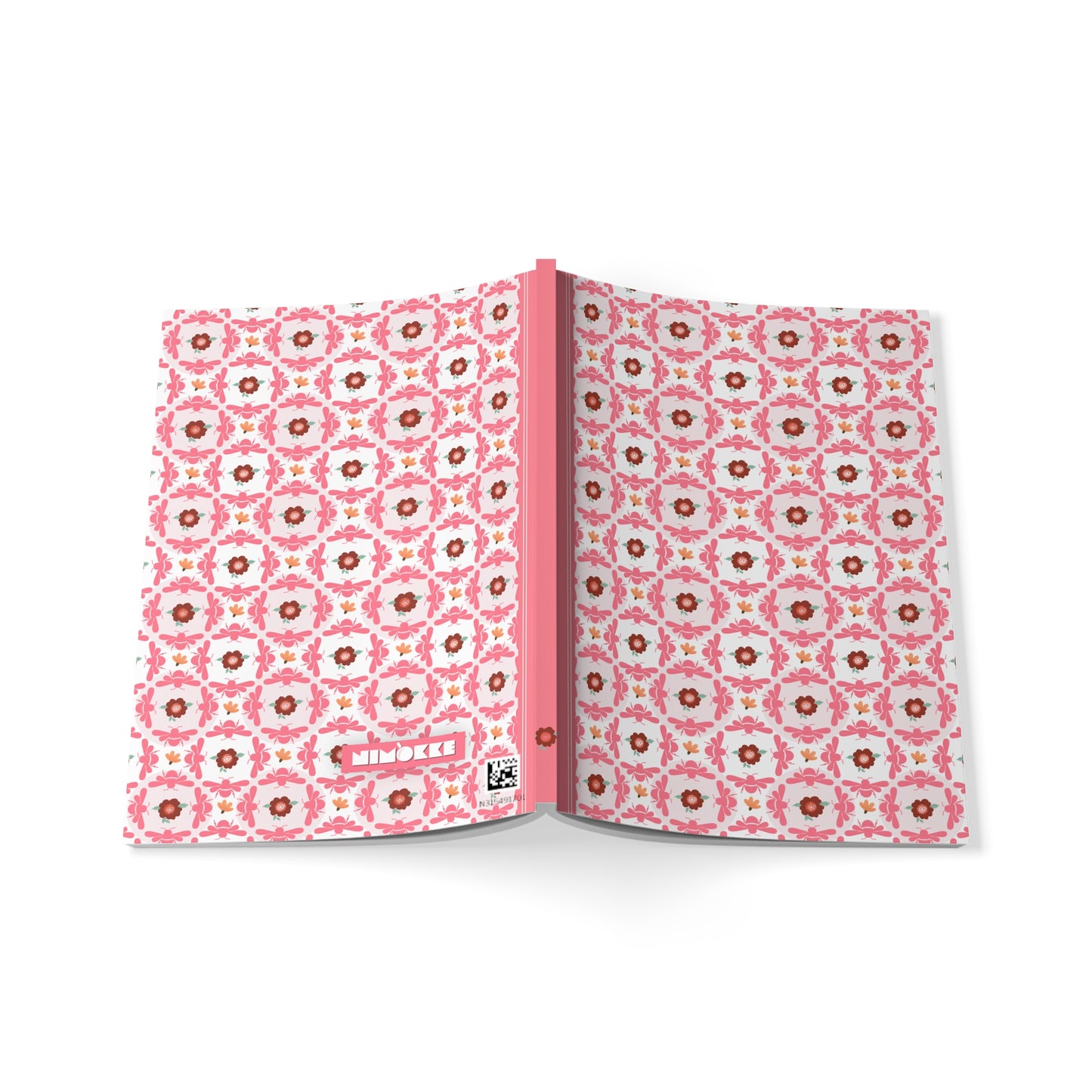 Softcover Notebook A5 Pink Bees & Floral Pattern | Decorative Lined Journal