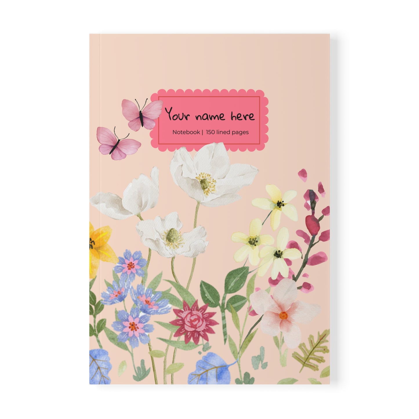Softcover Notebook A5 Blush Blooms — Personalized Journal, Wildflower Design