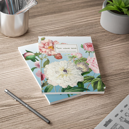 Floral Peony A5 Softcover Notebook | Personalized 'Your name here' Journal, Vintage Botanical Design