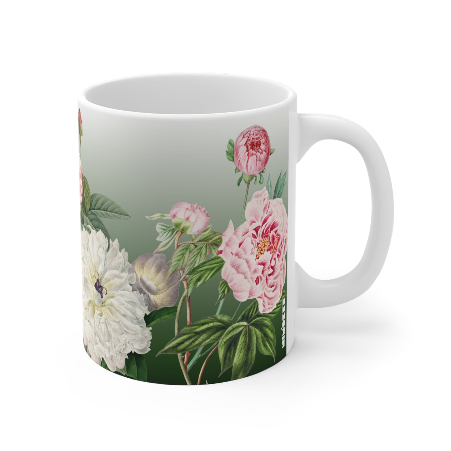 Vintage Peony Floral Green Ceramic Coffee Mug