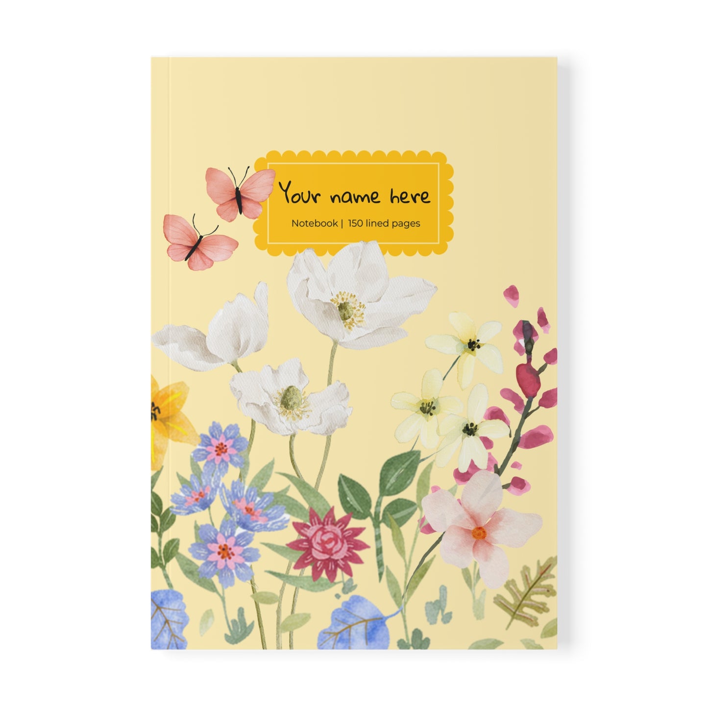 Softcover Notebook A5 Golden Blooms — Personalized Journal, Wildflower Design