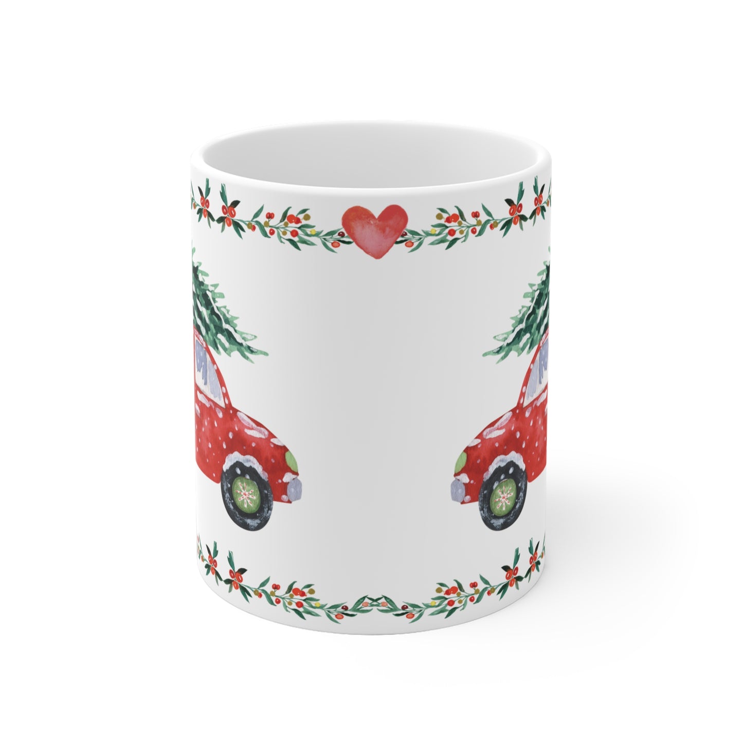 Mug à café de Noël « Conduire à la maison pour Noël » (blanche)
