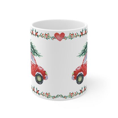 Mug à café de Noël « Conduire à la maison pour Noël » (blanche)