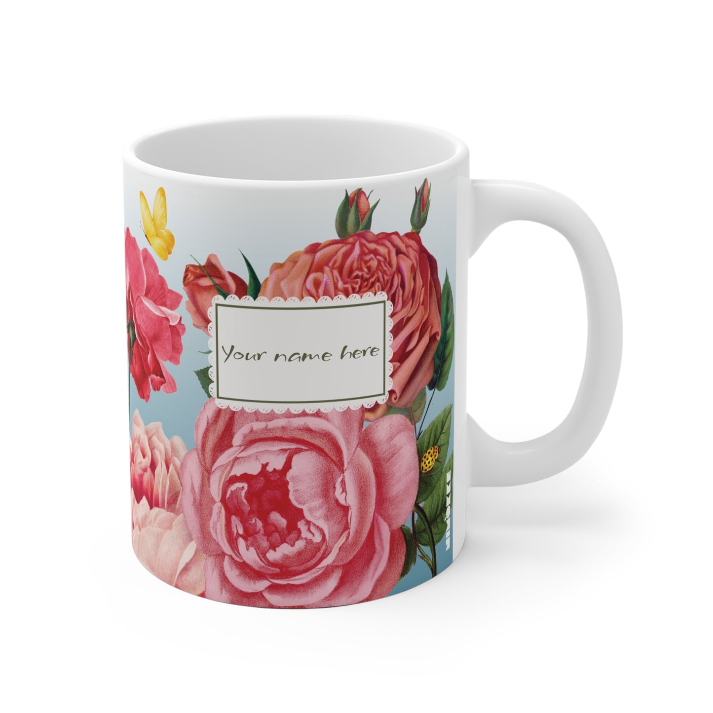 Personalized Vintage Rose Garden Mug – Custom Name Coffee Mug (11 oz)