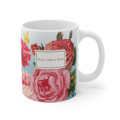Personalized Vintage Rose Garden Mug – Custom Name Coffee Mug (11 oz)