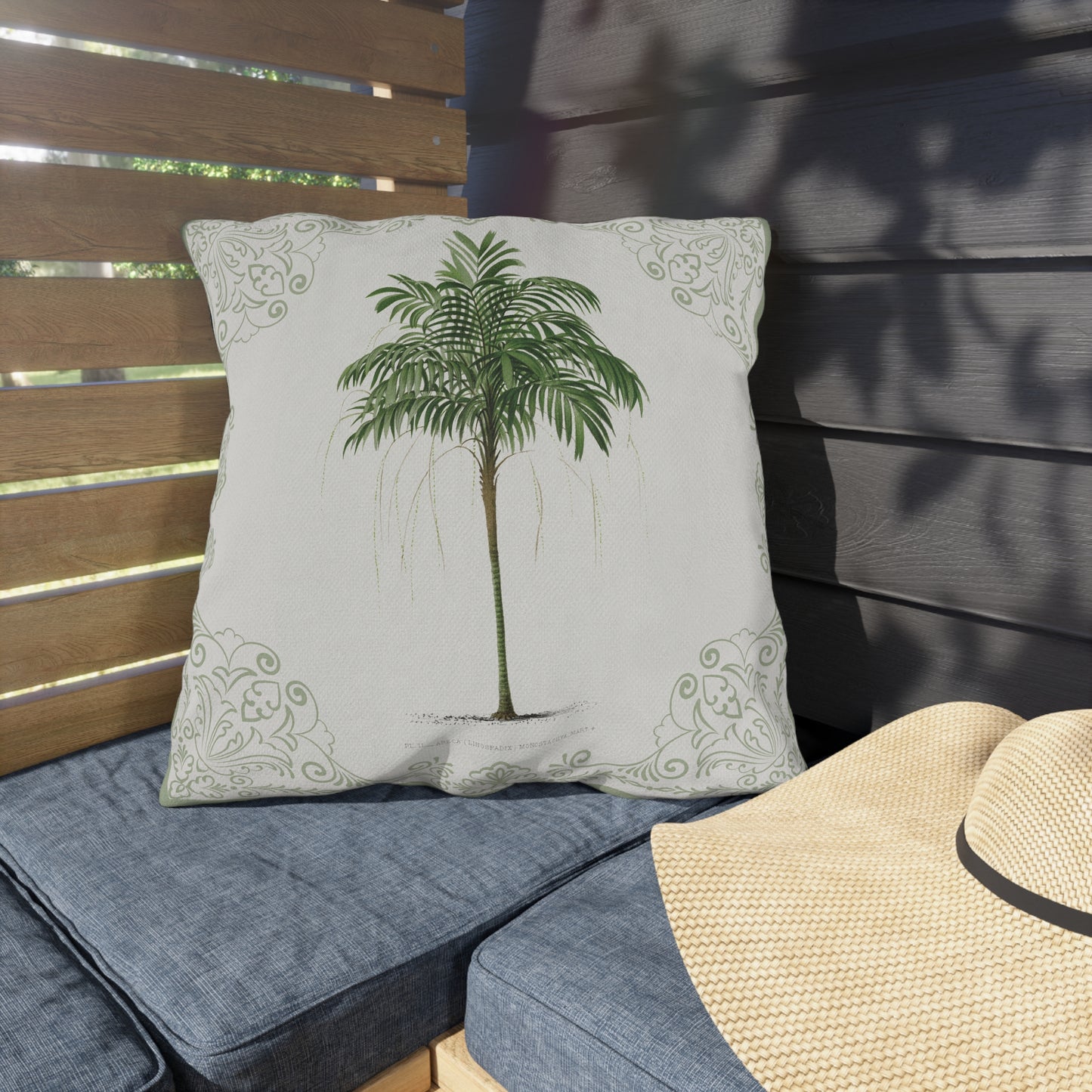 Tropical Outdoor Pillow with Palm Leaf Design
