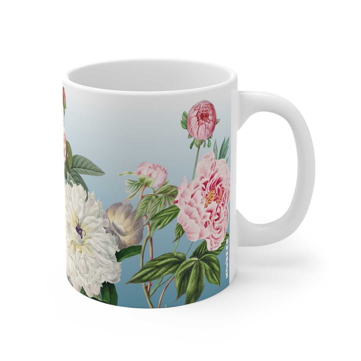 Vintage Peony Floral Blue Ceramic Coffee Mug