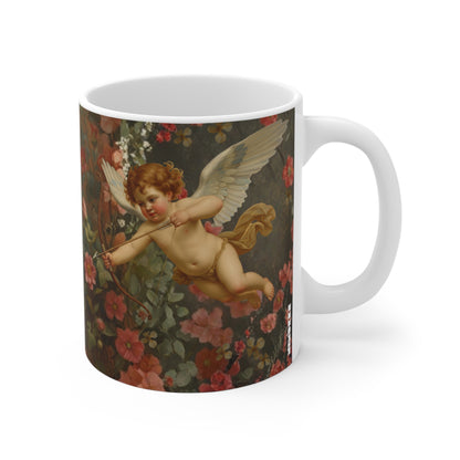 Valentine Mug with classical angel design on a floral background