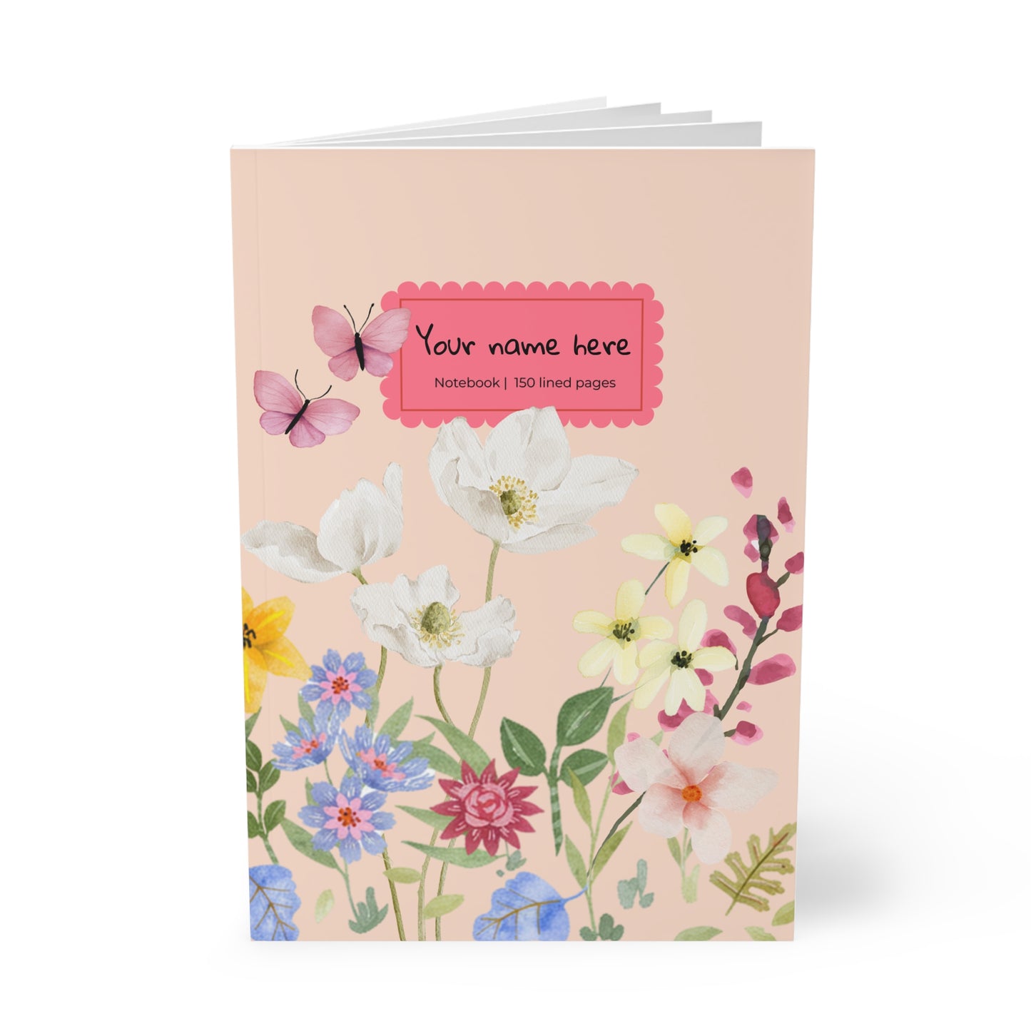 Softcover Notebook A5 Blush Blooms — Personalized Journal, Wildflower Design
