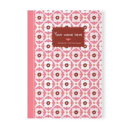 Softcover Notebook A5 Pink Bees & Floral Pattern — PERSONALIZED Decorative Journal