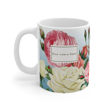 Personalized Vintage Rose Garden Mug – Custom Name Coffee Mug (11 oz)