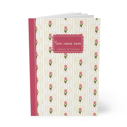 Tulip Heart Floral Notebook A5 Pink – Personalized Softcover Journal