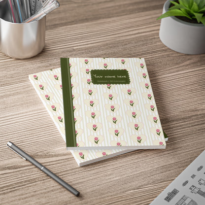 Tulip Heart Floral Notebook A5 Green – Personalized Softcover Journal