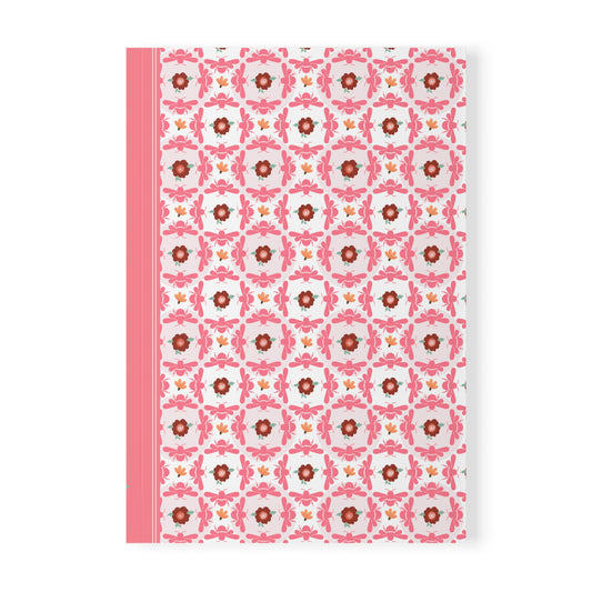 Softcover Notebook A5 Pink Bees & Floral Pattern | Decorative Lined Journal