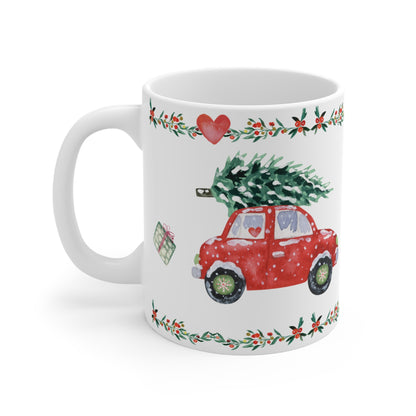 Mug à café de Noël « Conduire à la maison pour Noël » (blanche)