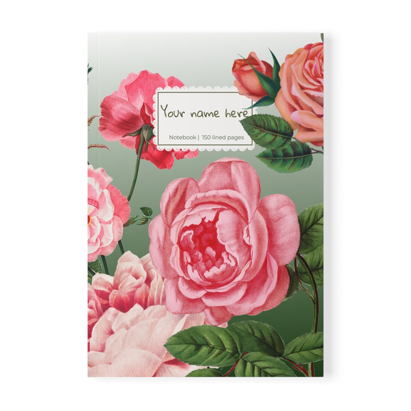 Vintage Rose Garden Notebook A5 Green – Personalized Softcover Journal