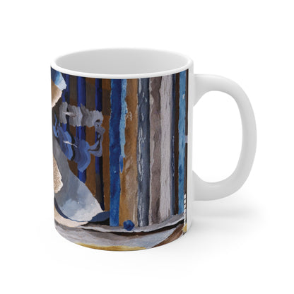 Mug with artistic design of a blue heart