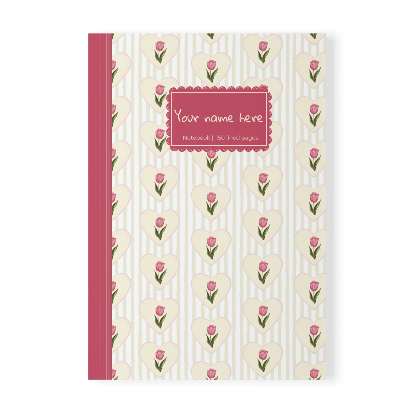 Tulip Heart Floral Notebook A5 Pink – Personalized Softcover Journal